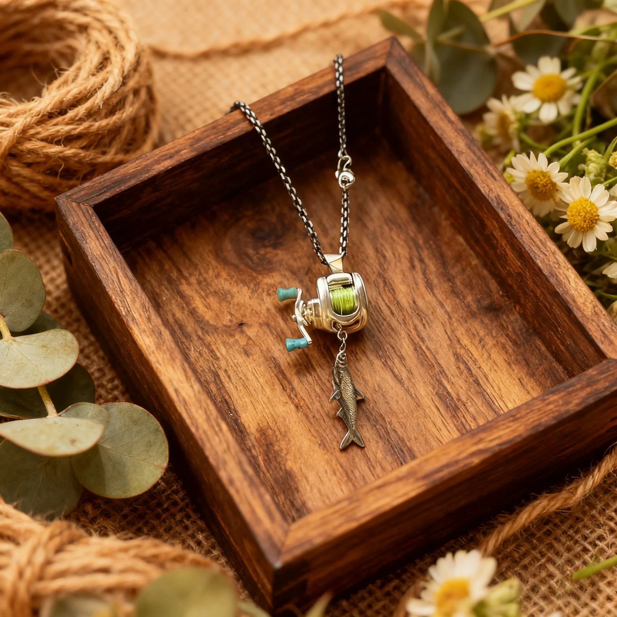 Trendyrola Lure reel pendant and ring combo set