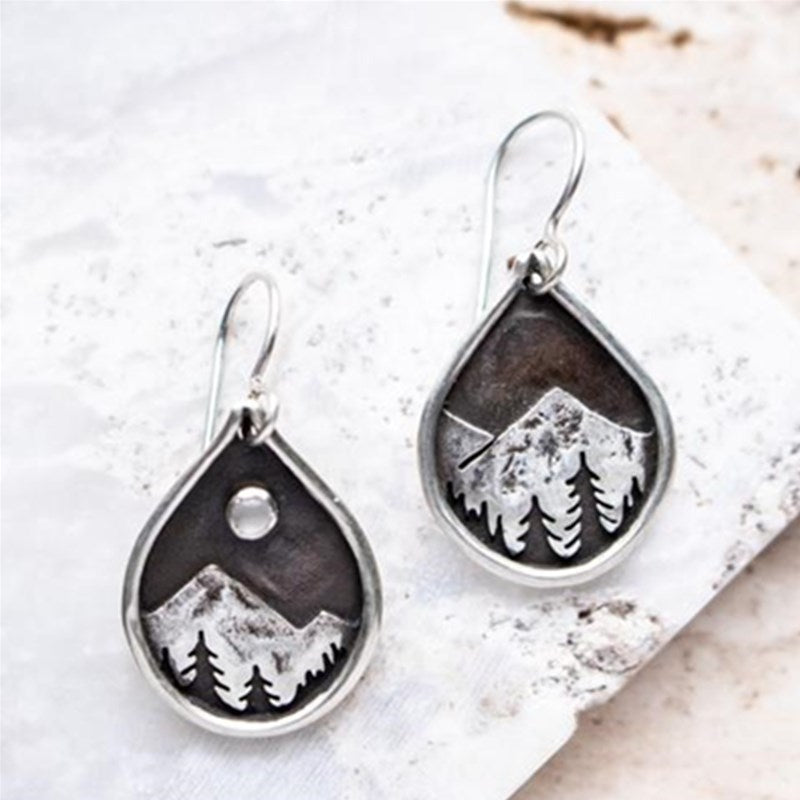 Ziella Forest Tree Mountain Pine Round Silver Earrings